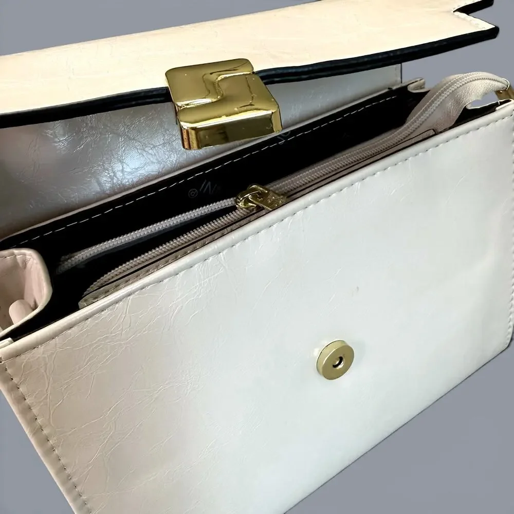 Jovanni Top Handle Handbag Cream Structured Satchel Gold Hardware Flap Purse New